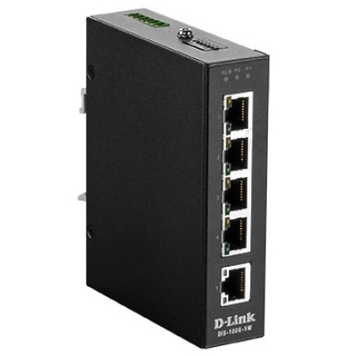 D-Link  DIS-100G-5W 5-Port Unmanaged Industrial Ethernet Switch, Plug-and-play, Fanless, DIN-rail or wall mount